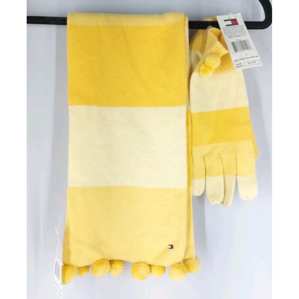 Tommy Hilfiger 2006 Hat & Scarf Set Yellow Striped New With Tags Warm Winter
